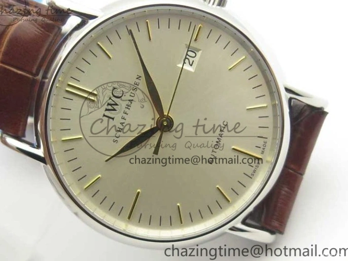 MIROTIME 0122 Portofino Automatic SS TWF 1:1 Best Edition Silver Dial Gold Markers on Brown Leather Strap A Bright 7203